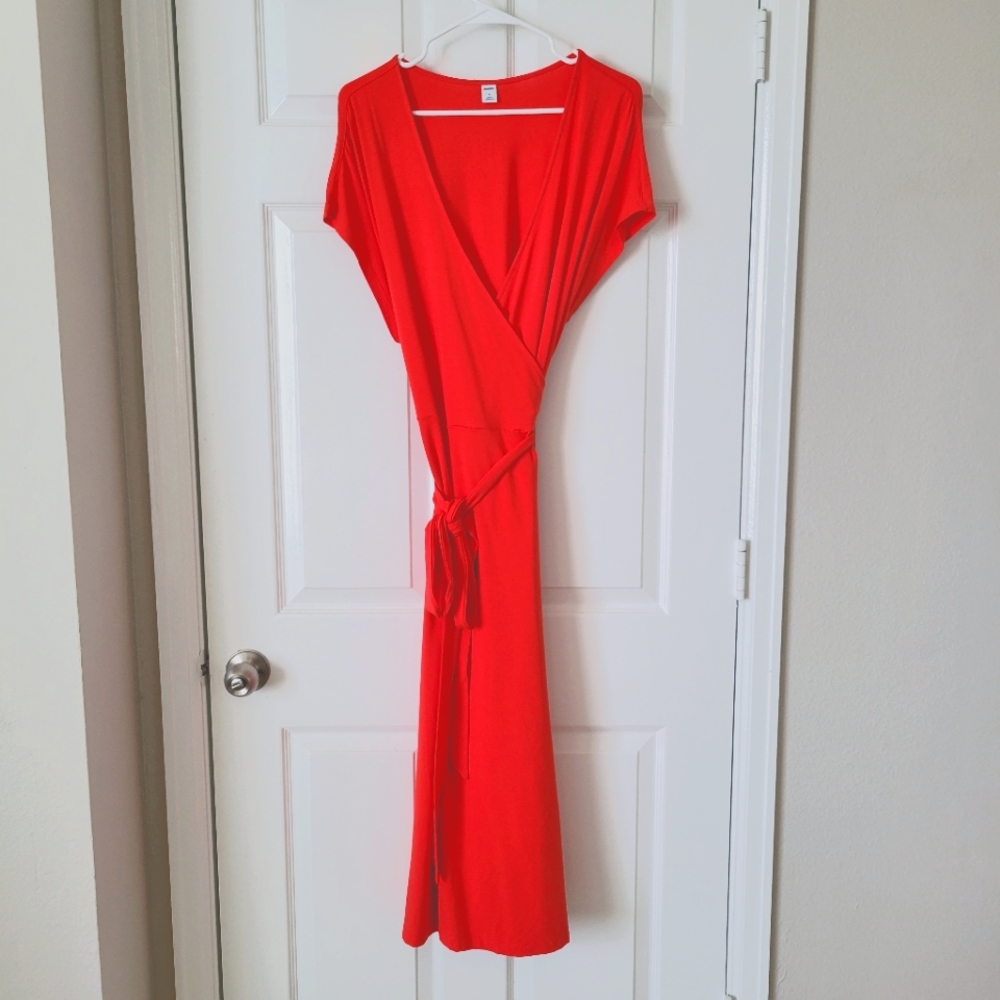Red wrap midi dress XL